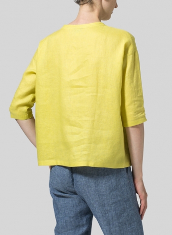 Yellow Linen Scoop Neck Top