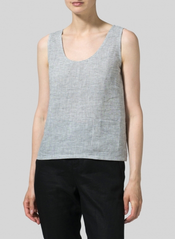 Black Weave Printed Linen Tank Top