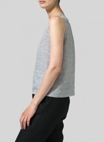 Black Weave Printed Linen Tank Top