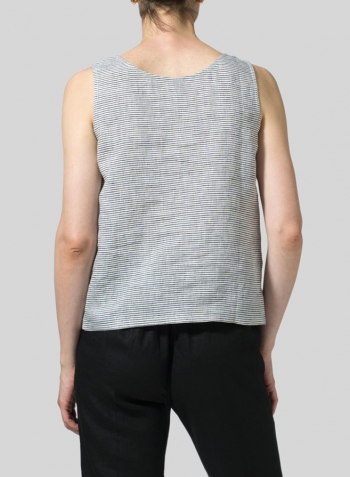 Black Weave Printed Linen Tank Top