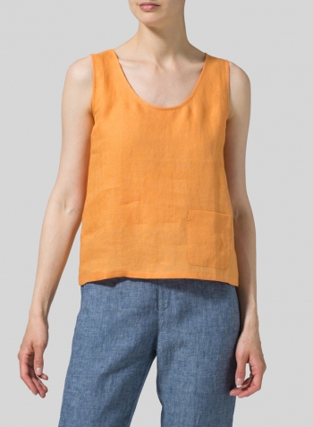 Orange Linen Pocket Tank Top