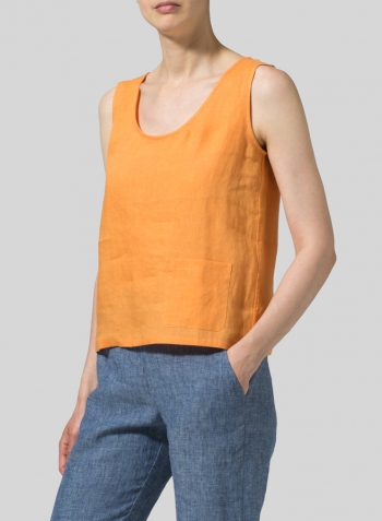 Orange Linen Pocket Tank Top