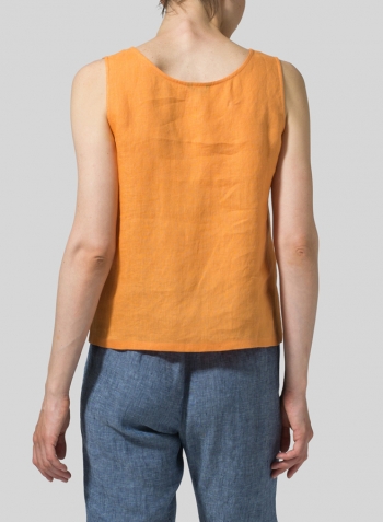 Orange Linen Pocket Tank Top