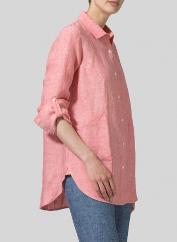 Sakura Pink Linen Long Sleeve Uneven Hem Shirt