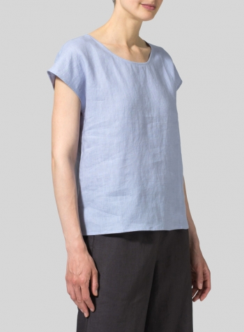 Light Sky Blue Linen Short Dolman Sleeve Top