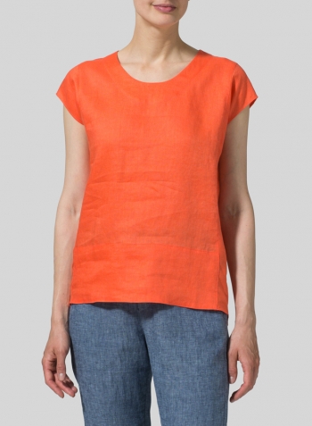 Coral Pink Linen Straight Stick-Shaped Top