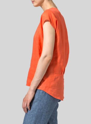 Coral Pink Linen Straight Stick-Shaped Top