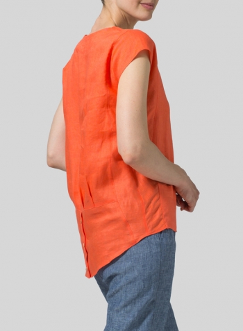 Coral Pink Linen Straight Stick-Shaped Top