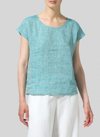 Jade Green Linen Short Dolman Sleeve Top