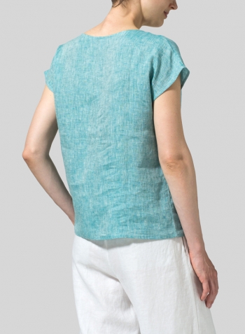 Jade Green Linen Short Dolman Sleeve Top