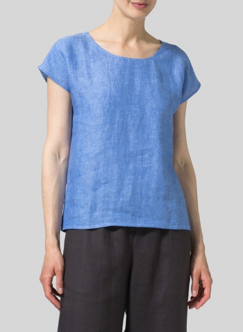 Cerulean Blue Linen Short Dolman Sleeve Top