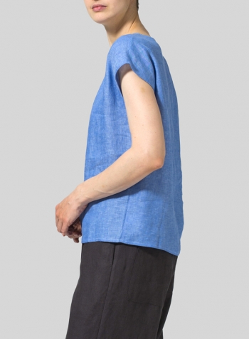 Cerulean Blue Linen Short Dolman Sleeve Top