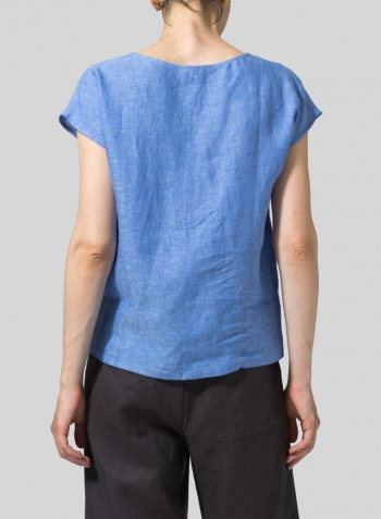 Cerulean Blue Linen Short Dolman Sleeve Top