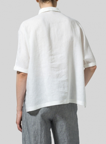 White Linen Classic Collar Short Sleeves Shirt