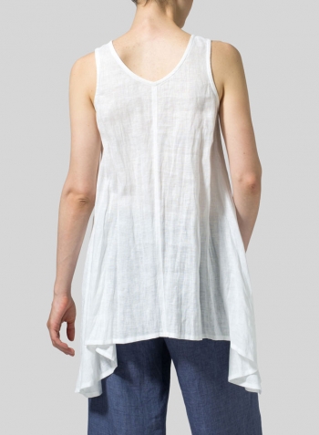 White Linen Sleeveless V-Neck A-shape Top