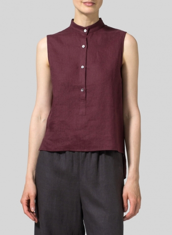 Plum Linen Mandarin Collar Vest