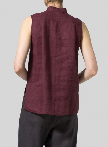 Plum Linen Mandarin Collar Vest