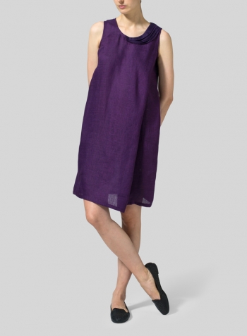 Amethyst  Linen Pleated A-Line Dress