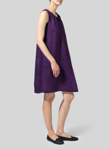 Amethyst  Linen Pleated A-Line Dress