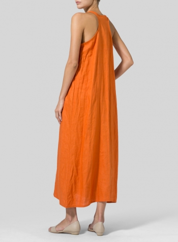 Orange Linen A-line Maxi Dress