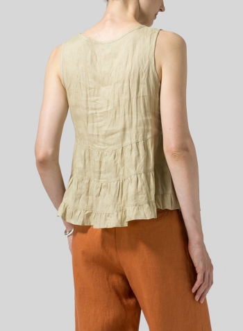 Light Khaki Linen Sleeveless Pleated Blouse