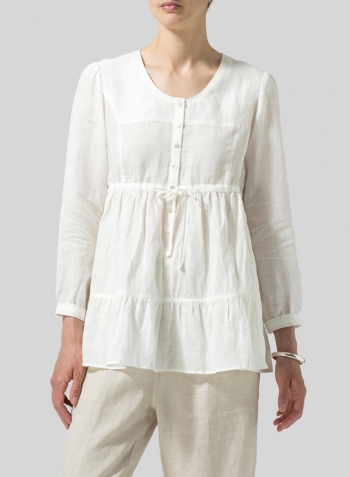 Soft White Linen Tiered Pullover Top