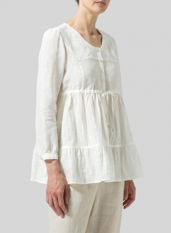 Soft White Linen Tiered Pullover Top