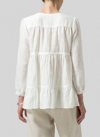 Soft White Linen Tiered Pullover Top