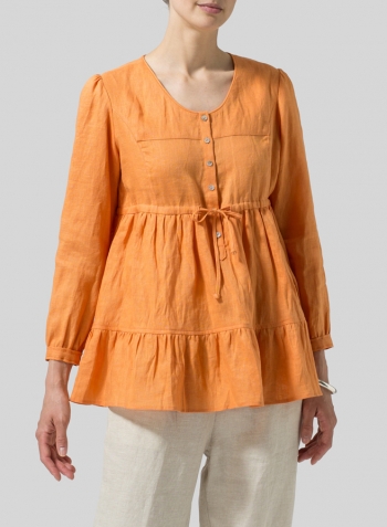 Orange Linen Tiered Pullover Top