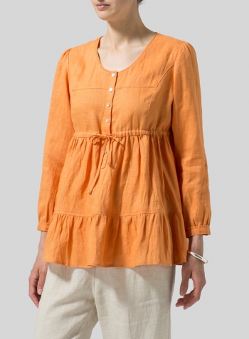 Orange Linen Tiered Pullover Top