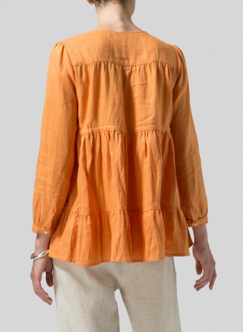 Orange Linen Tiered Pullover Top