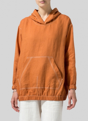 Sun Orange Linen Oversized Hoodie Top