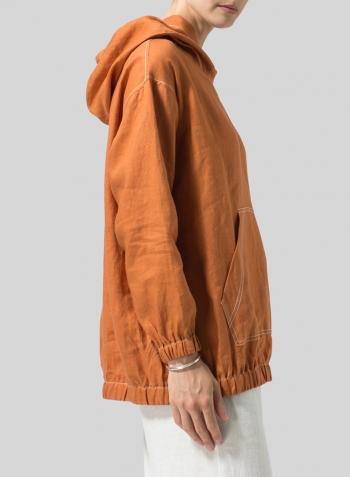 Sun Orange Linen Oversized Hoodie Top