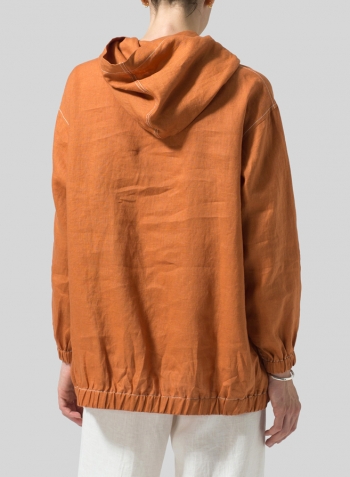 Sun Orange Linen Oversized Hoodie Top