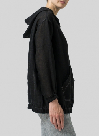 Black Lightweight Linen Oversized Hoodie Top