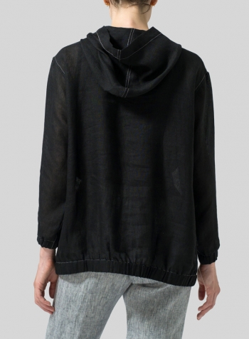 Black Lightweight Linen Oversized Hoodie Top