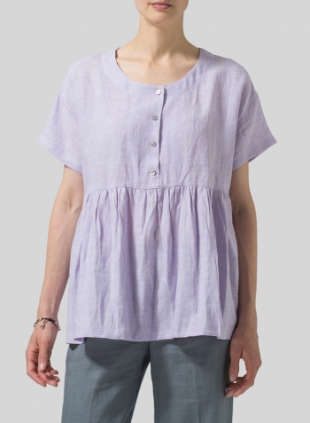 Pastel Mauve Linen Dropped Shoulder Round Neck Top