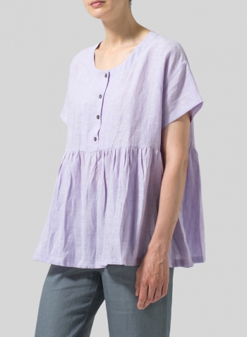 Pastel Mauve Linen Dropped Shoulder Round Neck Top