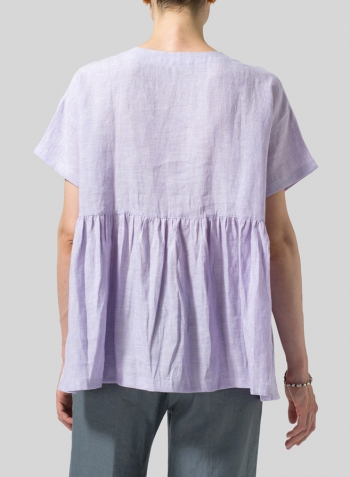 Pastel Mauve Linen Dropped Shoulder Round Neck Top