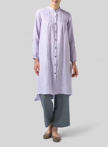 Pastel Mauve Linen A-Line Long Sleeve Tunic