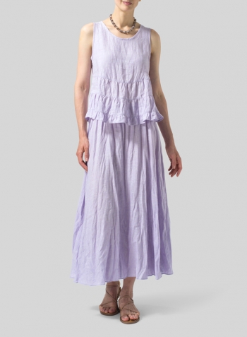 Pastel Mauve Linen Sleeveless Pleated Blouse With Necklace