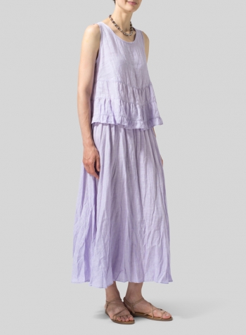 Pastel Mauve Linen Sleeveless Pleated Blouse With Necklace