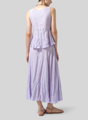 Pastel Mauve Linen Sleeveless Pleated Blouse With Necklace