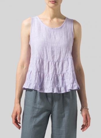 Pastel Mauve Linen Sleeveless Pleated Blouse