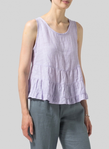 Pastel Mauve Linen Sleeveless Pleated Blouse