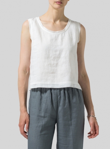 White Linen Semi-fitted Sleeveless Tank Top