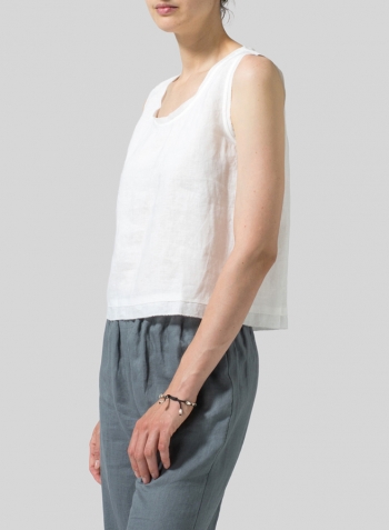 White Linen Semi-fitted Sleeveless Tank Top