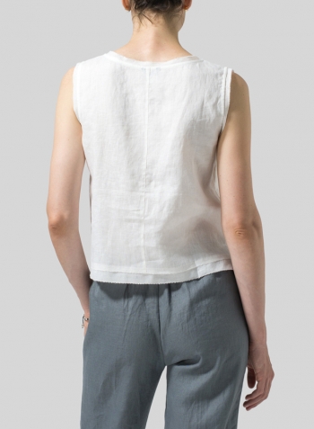 White Linen Semi-fitted Sleeveless Tank Top