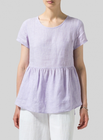 Pastel Mauve Linen Short Sleeve Pleated Blouse