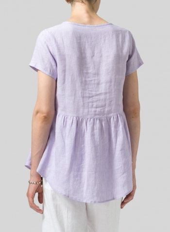 Pastel Mauve Linen Short Sleeve Pleated Blouse